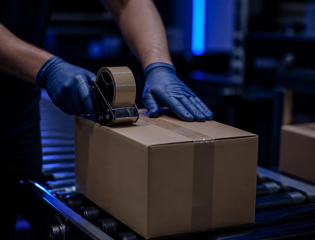 A fulfillment specialist packing a customer order